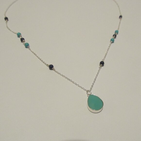 Turquiose and Blue Lapiz-Colored Sterling Silver Necklace - Picture 2 of 15